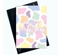 Peachy Antics SP182 Carte d'anniversaire colorée Motif vache Format A5 Pour elle, enfants, amis, famille, carte de vœux Imprimé vache