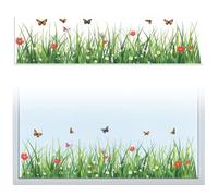 Peacoblue 120x30cm Grande Autocollant De Fenêtre Anti-Collision Pour Oiseaux Pour Vitres Herbe Et Papillons, 1 Pièce Autocollant De Fenêtre Pour Vitres, Anti-Collision Pour Fenêtres En Verre Décor