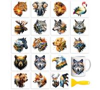 Peacoblue 18 Feuilles De Transferts À Frotter Pour Artisanat, Animaux en Double Exposition Papier Decalcomanie 3.6"x3.9" Uv Dtf Film Pour Enveloppe Tasse Étanche Pour Bois, Fleurs