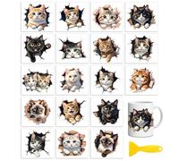 Peacoblue 18 Feuilles de Transferts à Sec pour Artisanat, Chat Curieux et Espiègle 3,6"x3,9" Stickers de Transfert à Froid Étanches UV DTF pour Bois, Verre, Tasses, Miroirs, Mugs, Décoration Maison