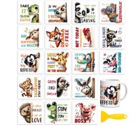 Peacoblue 18 Feuilles Rub-On Transfers pour loisirs créatifs, Animal curieux UV DTF Cup Wrap étanche pour bois, verre, déco maison 3.6 * 3.9inch