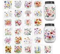 Peacoblue 25 Pièces Autocollants Silhouette Bouquet de Fleurs Sauvages pour Loisirs Créatifs, Stickers Décoratifs Silhouette pour Bocaux Mason, Verre, Mur, Fenêtre, Lanterne, Noël, Chambre, Bureau
