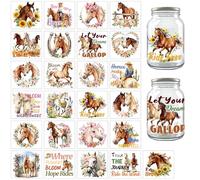Peacoblue 25 Pièces Autocollants Silhouette Chevaux avec Fleurs et Texte pour Loisirs Créatifs, Stickers Décoratifs Silhouette pour Bocaux Mason, Verre, Mur, Fenêtre, Lanterne, Noël, Chambre, Porte