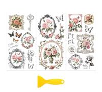 Peacoblue 3 Feuilles Autocollants de Cadre Rose Vintage de Stickers Transfert Meuble, 15 x 30 cm, Decalcomanie, Imperméables, Laptop, Réfrigérateur, Mur, Fenêtre, Bois, Furniture