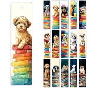 Peacoblue 30 Stickers Marque-Page UV DTF, Chien et pile de livres | Autocollants Transfert Imperméables pour Marque-Pages Acrylique, Plastique et Métal, DIY Lecture et Loisirs Créatifs