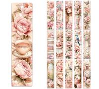 Peacoblue 30 Stickers Marque-Page UV DTF, Fleurs rétro roses | Autocollants Transfert Imperméables pour Marque-Pages Acrylique, Plastique et Métal, DIY Lecture et Loisirs Créatifs