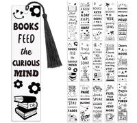 Peacoblue 30 Stickers Marque-Page UV DTF, Mots Inspirants Noirs | Autocollants Transfert Imperméables pour Marque-Pages Acrylique, Plastique et Métal, DIY Lecture et Loisirs Créatifs