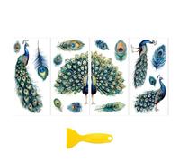 Peacoblue 4 Feuilles Transfert pour Meuble, Autocollant Meuble Autocollant de Transfert à Frotter pour Décoration de Meubles 15x30cm - Plumes de Paon Vintage