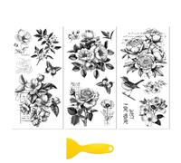 Peacoblue Autocollant à frotter et à transférer pour meubles, décoration artisanale 15,2 x 30,5 cm, fleurs rétro noires, 3 pièces, imperméables, UV, transfert DTF pour tiroir, commode, verre