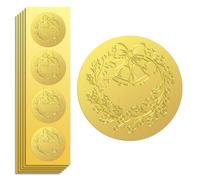 Peacoblue Autocollant en Feuille d'Or Sceau Embossé Couronne de Noël 2 pouces 100 pcs pour Décoration Carte Cadeau Noël, Sceaux d'Enveloppe, Invitation Fête Familiale, Stickers Dorés Auto-Adhésifs