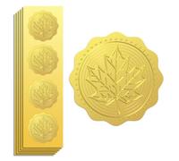 Peacoblue Autocollant en Feuille d'Or Sceau Embossé Feuilles d'Érable d'Automne 2 pouces 100 pcs, Stickers Auto-Adhésifs Dorés Embossés pour Invitation Certificat Enveloppe Carte Cadeau