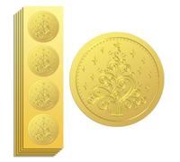 Peacoblue Autocollant en Feuille d'Or Sceau Embossé Motif Sapin de Noël 2 pouces 100 pcs pour Décoration Carte Cadeau Noël, Sceaux d'Enveloppe, Invitation Fête Familiale, Stickers Dorés Embossés