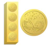 Peacoblue Autocollants Dorés Embossé avec cygnes d'amour 5cm 100Pcs pour carte cadeau de la Saint-Valentin, invitation de mariage, de fiançailles, autocollant de gaufrage doré autour