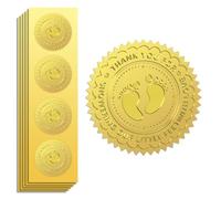 Peacoblue Autocollants Dorés Embossé Empreintes de bébé 5cm 100Pcs, autocollant en relief doré auto-adhésif pour enveloppe d'invitation de fête prénatale