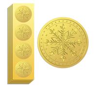 Peacoblue Autocollants Dorés Embossé flocon de neige 5cm 100Pcs pour décoration de carte cadeau de Noël, sceaux d'enveloppe, invitation de fête de famille, autocollants en gaufrage dorés autour