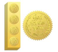 Peacoblue Autocollants Dorés Embossé God Bless You 5cm 100Pcs, autocollants en forme de gaufrage pour enveloppes chrétiennes, cartes cadeaux, Thanksgiving, Noël, décoration