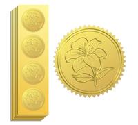 Peacoblue Autocollants Dorés Embossé Lily 5cm 100Pcs, autocollant de médaille en relief doré autour pour sceaux d'enveloppe, carte cadeau et décoration de cadeaux