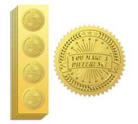 Peacoblue Autocollants Dorés Embossé officiel You Make a Difference 5cm 100Pcs, autocollant de médaille en gaufrage doré pour papier de certificat, récompense d'étudiant, récompense, sceau d'enveloppe
