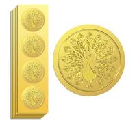 Peacoblue Autocollants Dorés Embossé paon 5cm 100Pcs, autocollant doré autour de gaufrage pour sceau d'enveloppe, invitation de fête, carte cadeau, décoration de cadeau, papier de certificat