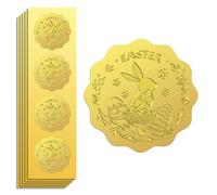 Peacoblue Autocollants Dorés Embossé Pâques et lapin 5cm 100Pcs pour décoration de carte cadeau, sceaux d'enveloppe, invitation de fête de famille, autocollants en gaufrage dorés autour