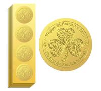 Peacoblue Autocollants Dorés Embossé pour la Saint Patrick et le trèfle 5cm 100Pcs pour décoration de cartes cadeaux, invitation de fête de famille, autocollants en gaufrage dorés autour