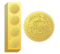 Peacoblue Autocollants Dorés Embossé pour sceau officiel Excellence 5cm 100Pcs, autocollants de médaille en or autour du gaufrage pour papier de certificat, récompense d'étudiant, sceau d'enveloppe