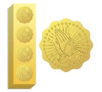 Peacoblue Autocollants en Feuille D'Or en Relief avec Les mains fusionnées 5cm 100pcs, Autocollant en Gaufrage Doré Autour pour Sceaux D'Enveloppe Chrétienne, Décoration de Noël, Thanksgiving