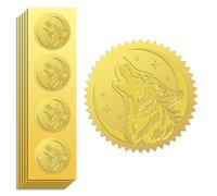 Peacoblue Autocollants en Feuille D'Or en Relief avec Loup Hurlant Et Lune 5cm 100Pcs, Autocollants en Gaufrage Dorés Autour pour Invitation, Certificat, Enveloppe, Décoration de Carte Cadeau