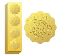 Peacoblue Autocollants en Feuille D'Or en Relief Forme de Tortue en Relief 5cm 100pcs, Autocollants Auto-Adhésifs Dorés Autour Du Gaufrage pour Certificat D'Invitation, Enveloppe