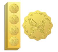 Peacoblue Autocollants en Feuille D'Or en Relief Papillon Et Couronne 5cm 100Pcs, Autocollants en Gaufrage Dorés Autour pour Invitation, Certificat, Enveloppe, Décoration de Carte Cadeau