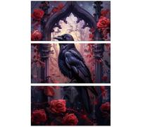 Peacoblue Décalcomanies à Ruban pour Meubles Artisanat Corbeau Gothique 15x30 cm, 3pcs Décalcomanies Waterproof UV DTF pour Commode, Coffres à Lingerie, Tiroirs, Verre, Porcelaine, Bois