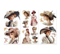 Peacoblue Décalcomanies à Ruban pour Meubles Artisanat Femme Vintage dans le Palais 15x30 cm, 3pcs Décalcomanies Waterproof UV DTF pour Commode, Coffres à Lingerie, Tiroirs, Verre, Porcelaine, Bois