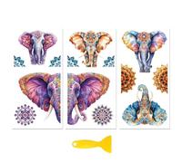 Peacoblue Décalcomanies à Ruban pour Meubles Artisanat Inde Mandala et Éléphants 15x30 cm, 3pcs Décalcomanies Waterproof UV DTF pour Commode, Coffres à Lingerie, Tiroirs, Verre, Porcelaine, Bois