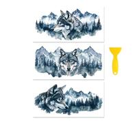 Peacoblue Décalcomanies à Ruban pour Meubles Artisanat Loup et Montagne 15x30 cm, 3pcs Décalcomanies Waterproof UV DTF pour Commode, Coffres à Lingerie, Tiroirs, Verre, Porcelaine, Bois