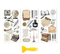 Peacoblue Décalcomanies à Ruban pour Meubles Artisanat Texte de Calligraphie Vintage 15x30 cm, 3pcs Décalcomanies Waterproof UV DTF pour Commode, Coffres à Lingerie, Tiroirs, Verre, Porcelaine, Bois