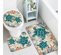 peacoblue Ensemble Tapis de Bain 3 Pièces, Tortue De Mer | Tapis Salle de Bain protectdérapants et Lavables avec Tapis WC, Décoration pour Toilettes, Salle de Bain et Maison