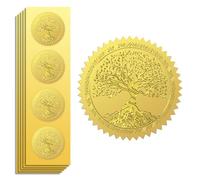 Peacoblue Lot de 100 autocollants en feuille d'or en forme d'arbre de vie en relief, 5,1 cm, autocollants dorés pour sceaux d'enveloppe, décoration de cadeau, papier de certificat, invitation à une