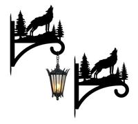 peacoblue Lot de 2 crochets de suspension en fer pour plantes d'intérieur et d'extérieur - 30,5 x 38,9 cm - Résistant aux intempéries - Support mural en métal pour porche, jardin, ferme (loup hurl)