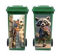Peacoblue Lot de 2 feuilles d'autocollants imperméables pour poubelles à roulettes, girafe et raton laveur, 38,1 x 81,3 cm, grand autocollant imperméable pour poubelles, allée, jardin, décoration