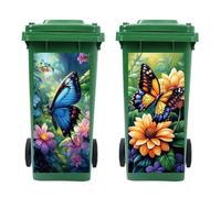 Peacoblue Lot de 2 feuilles d'autocollants pour poubelles à roulettes, papillons et fleurs, 38,1 x 81,3 cm, imperméable, grand autocollant pour poubelles, allée, jardin, décoration intérieure et