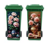 Peacoblue Lot de 2 feuilles d'autocollants vintage pour poubelle à roulettes avec pivoine, 38,1 x 81,3 cm, imperméable, grand autocollant pour poubelles, allée, jardin, décoration intérieure et