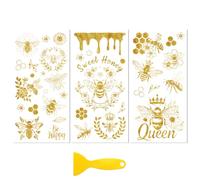 Peacoblue Lot de 3 autocollants de transfert à frotter pour meubles, loisirs créatifs, décoration, 15,2 x 30,5 cm, série Golden Bee - Étanche - Transfert UV DTF pour tiroir, commode, verre, porcelaine