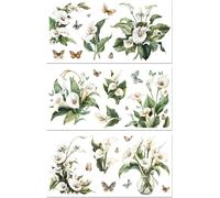 Peacoblue Lot De 3 Autocollants Décoratifs Vintage Pour Porte En Bois Et Verre Avec Film Uv Dtf - Motif De Pivoine Française Et De Lettres Dorées (Lotus)