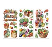 Peacoblue Lot de 3 décalcomanies de transfert à frotter pour meubles, cuisine, réfrigérateur, restaurant, décoration de restaurant, légumes, 15,2 x 30,5 cm, autocollants imperméables et anti-UV pour