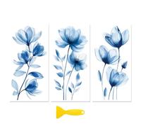 Peacoblue Lot de 3 Transferts Meubles Fleurs Bleues en Aquarelle UV DTF