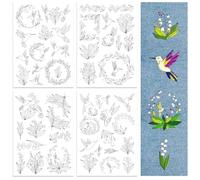 Peacoblue Lot de 4 feuilles de motifs de broderie solubles dans l'eau pour débutants avec 50 motifs de bâton, stabilisateur de motif de broderie lavable pour les amateurs de couture à la main, femmes,