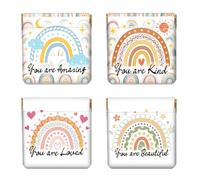 Peacoblue Lot de 4 petits porte-monnaie en cuir à presser - Cadeau idéal, Arc-en-ciel et texte, 4.33"x4.72", Arc-en-ciel et texte