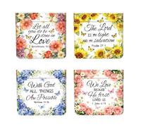 Peacoblue Lot de 4 Porte-Monnaies en Cuir PU à Pression, Christianity Bible Flowers Mini Porte-Monnaie Portable Femme pour Cartes de crédit Carte d'identité clés Casque Rouge à lèvres