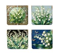 Peacoblue Lot de 4 Porte-Monnaies en Cuir PU à Pression, Muguet avec Papillon Mini Porte-Monnaie Portable Femme pour Cartes de crédit Carte d'identité clés Casque Rouge à lèvres