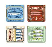 Peacoblue Lot de 4 Porte-Monnaies en Cuir PU à Pression, Sardines en Conserve avec Olives Mini Porte-Monnaie Portable Femme pour Cartes de crédit Carte d'identité clés Casque Rouge à lèvres